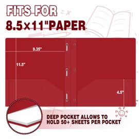 SANXUEWJ 30 Pack Two Pocket Folders Business Card Holder Plastic Folders with Prongs for School Office Filing Cabinet Resume Portfolio (Red)