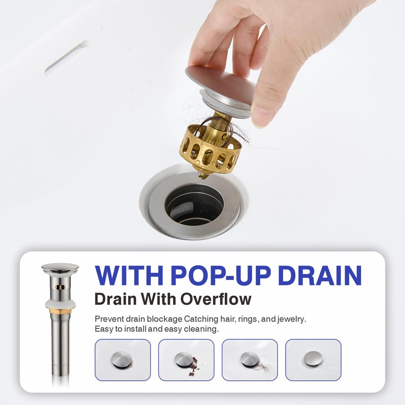 Kablle Bathroom Faucet with Pull Down Sprayer 3 Holes, Brushed