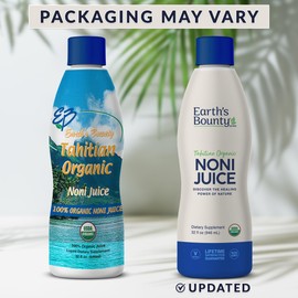 Earth's Bounty Tahitian Organic Noni Juice - 32 fl.oz - 100% Pure, Natural Immune & Joint Support - Organic, Kosher Noni Juice - No Additives