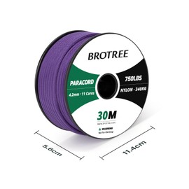 BROTREE Paracord 750lb 4.2mm 30M 100% Nylon Rope 11 Strands Parachute Cord Type IV for Survival, Outdoor and DIY - 340kg Breaking Load (Purple)