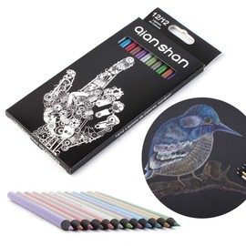 qianshan Metallic Colored Pencils 12 Colors - Non-toxic Black Wood Colored Pencils Pre-sharpened Wooden Sketching Pencils Set for Adults Coloring Book, Art Drawing, Black Paper, No Duplicates