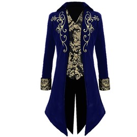Apocrypha Mens Medieval Steampunk Tailcoat Victorian Prince Jacket Frock Coat (Blue, Large)