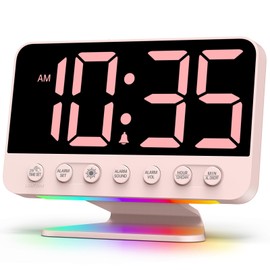 Odokee Digital Alarm Clocks for Bedrooms: Large Bold Number 5 Brightness Dimmer - Easy to Read Across The Room - 5 Alarm Sound 8 Night Light - Sakura Pink