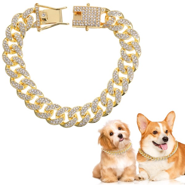QESSUVNC Puppy Chain Gold Chain Cat Collar Gold 50cm/20in Dog