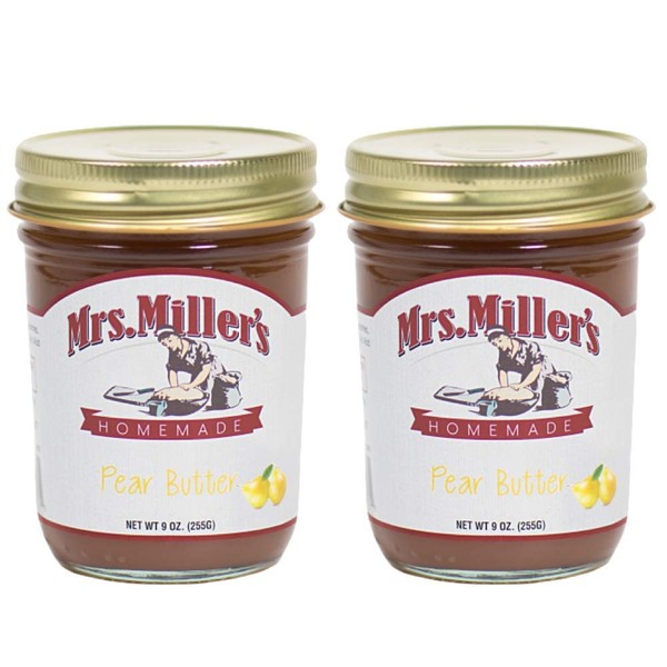 Mrs. Miller's Amish Homemade Pear Butter 9 Ounces - Pack of 2 (No Corn Sugar)
