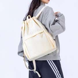 Boziee Sports Gym Bag, Drawstring Sports Backpack, Waterproof Daypack, Gym Bag, Sports Bag with Mesh Pockets, Shoe Compartment for School, Sports, Swimming, Travel and Outdoor Use, White, Unit size