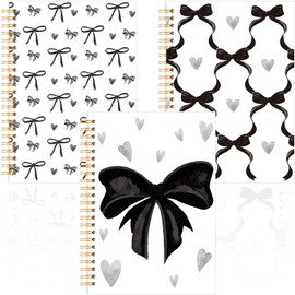3 Pack Coquette Preppy Bow Notebook, Aesthetic Spiral Notebook Journals, 5.5x8.3 Inch Cute Preppy School Supplies for Women Office Favors Supplies(Black Bow)