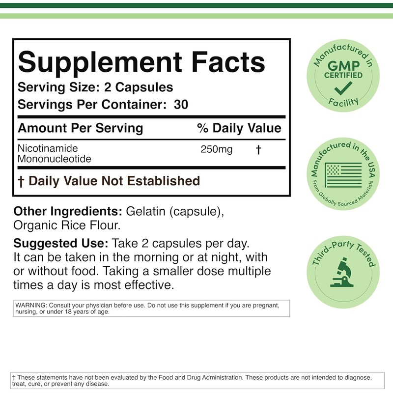 Capsules Nicotinamide Mononucleotide Supplement NAD Plus Support Cellular Energy Healthy