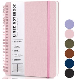 Lined Spiral Journal Notebook, A5 Hardcover Leather Notebook for Work, 5.7''×8.2'', 100GSM Thick Paper Spiral Bound Journaling Notebooks for Women & Men Office School Note Taking Business, Pink