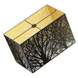 Large Rectangular Metal Lamp Shade, 8" x 14" x 9", SWAIFDEE Bell Lamp Shade Metal Cover with Etched Forest Design in Antique Black and Gold Finish for Table Lamp Floor Lamp Fits Living Room Bedroom