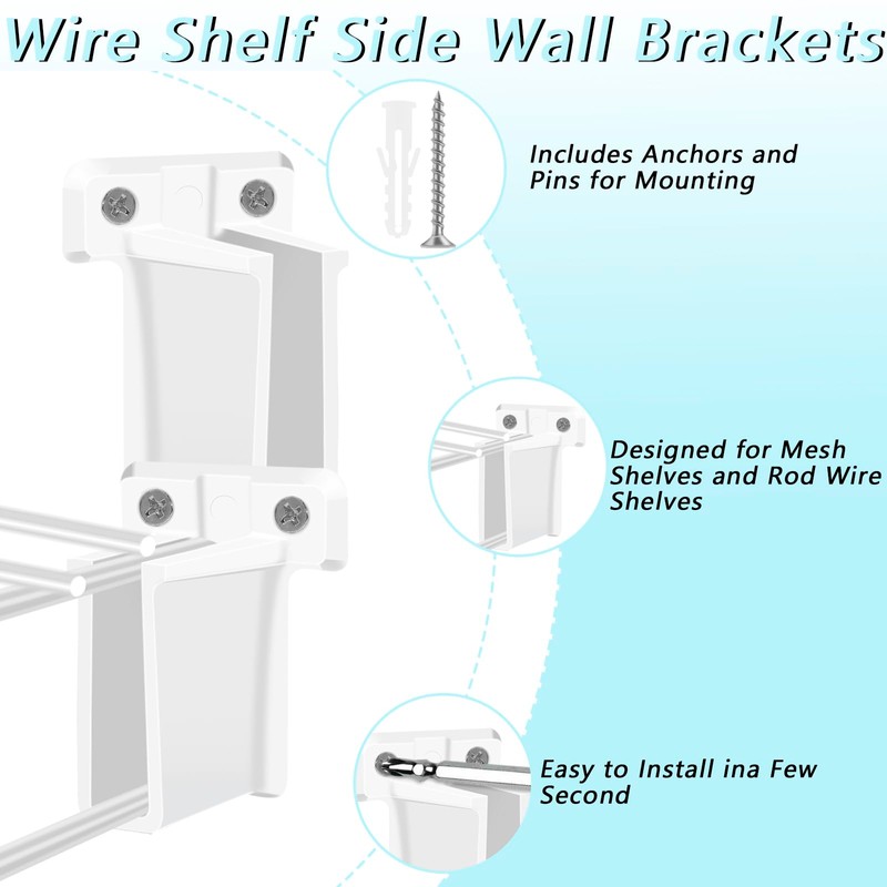 6 PCS Wire Shelf End Bracket, Plastic Closet Shelves Brackets