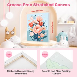 BOWETILE 4 Pack Flowers Paint by Numbers for Adults Beginners Framed, Adults' Paint-by-Number Kits, Easy Adult Paint by Number Kits on Canvas, Acrylic Number Painting for Home Decor, 8x8in