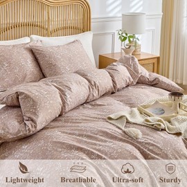 AMWAN King Size Comforter Set Khaki 3 Pieces King Boho Floral Bedding Set, All Season King Bedding Sets with 1 Comforter and 2 Pillowcases, Soft Thick Aesthetic Comforter Sets