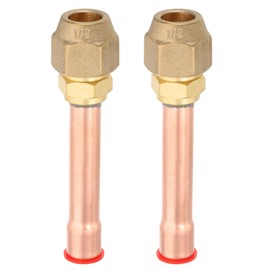 uxcell 3/8" SAE 45 Degree Brass Pipe Fitting, 2 Pcs Flare Connector Male Thread Adapter with Brass Nut and Copper Tube for Air Conditioner HVAC Refrigeration