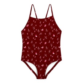 weVSwe Girls Swimsuit Sleeveless Girls' Swimwear One Piece Crimson Butterfly Toddler Girl Bathing Suits 10 Years