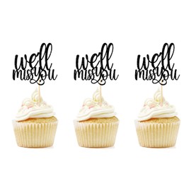 We Will Miss You - Decoración para cupcakes, 12 piezas de jubilación, mudanza, cambio de trabajo, decoraciones de fiesta de despedida, letrero de postre con purpurina negra para adornos de fiesta de graduación, premontado, doble cara