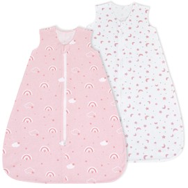 david's kids 100% Cotton Baby Sleep Sack 18-24 Months, Ultra Soft Baby Wearable Blankets with 2-Way Zipper, 2 Pack Comfy Toddler Sleeping Bags for Boys Girls Neutral, X-Large Size, Rainbow