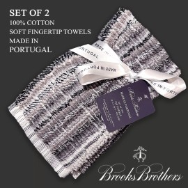Brooks Brothers SET OF 2 New Brooks Brothers Fingertip Towels Black Gray Brown Wht Striped Multi