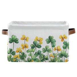 senya St. Patrick's Day Storage Basket, Border of Green Clover Yellow Flowers Foldable Fabric Collapsible Storage Bins Organizer Bag for Storage Clothes