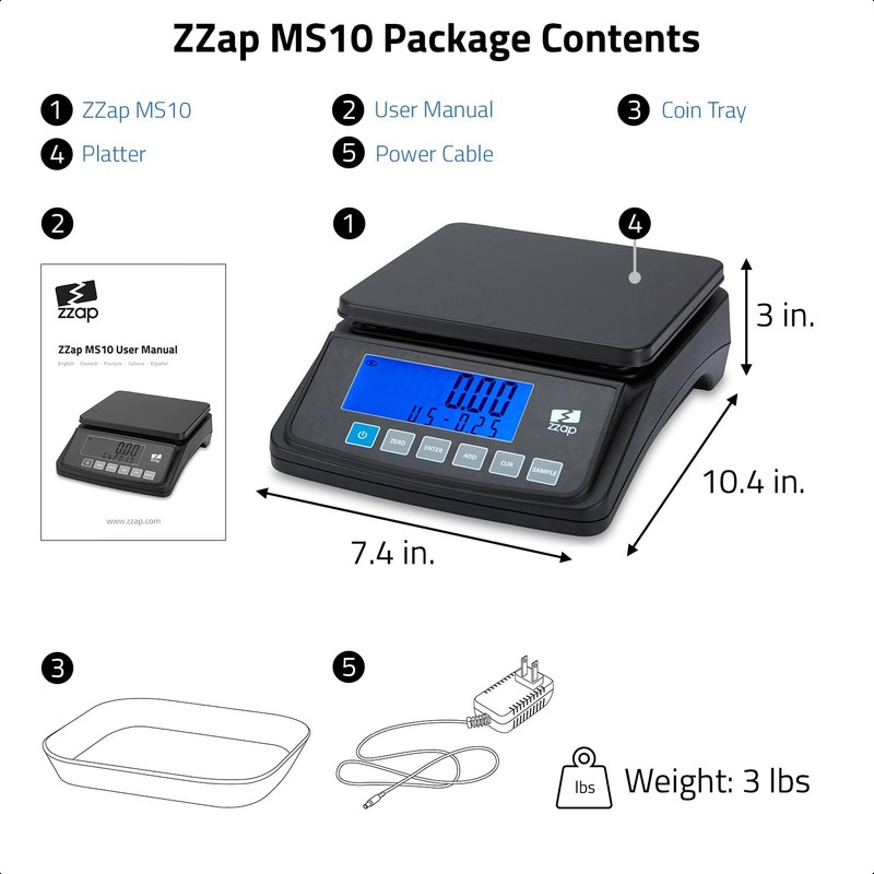 ZZap MS10 Coin Counting Scale - Money Cash Currency Weighing