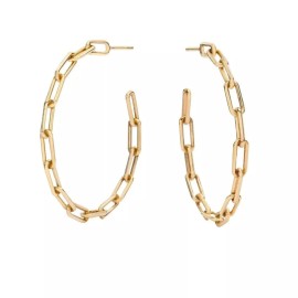 Adornia 14K Yellow Gold Chain Open Hoop Earrings Push Back Trendy Twist on a Classic