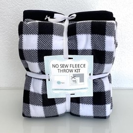 Ivory Buffalo Plaid Anti-Pill Fleece Fabric No-Sew Throw Kit (72"x60")
