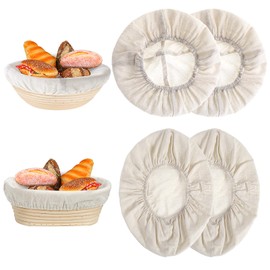 Guduling 4 Pcs Sourdough Starter Jar Covers,Bread Proofing Basket Cloth Liner,Baking Dough Basket Cover,Round Sourdough Jar Cover,Bread Rising Baking Supplies,Beige(9.8 IN)