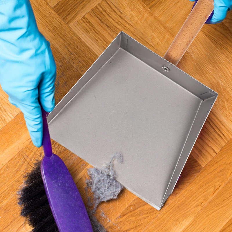 Tofficu Stainless Steel Dustpan with Wood Handle - Metal Dust