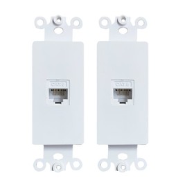 BUPLDET 1 Port Ethernet CAT6 Decora Insert Wall Plate White - CAT6 RJ45 Keystone Jack Insert Pass Through Cover Plate for Midsize/Oversize Wallplate(2-Pack)