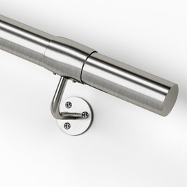 ZALNVEY 12Ft Industrial Metal Stairs Handrail Kit, Sturdy Wall Mount 304 Stainless Steel Hand Rail, Indoor Outdoor Stair Railing Wood Concrete Brick Wall,1.65 in Round Pipe Grab Bar, Silver