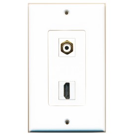 RiteAV 1 RCA White for Subwoofer-Audio and 1 HDMI Port Wall Plate Oversized Jumbo MIDI