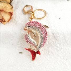 HEYU Cute Pink Dolphin Diamond Animal Pendant Keychain with Key Chain, pink
