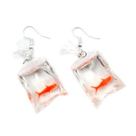Miniblings Goldfish Bag Earrings Pendant Fish Goldfish Aquarium Bag Koi - Handmade Fashion Jewellery I Earrings Silver Plated, Plastic