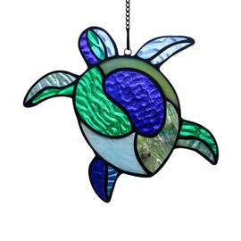 HAOSUM Sea Turtle Decor Stained Glass Window Hanging,Navy Turtles Suncatcher for Garden,Bathroom,Backyard and Living Room,Ocean Theme Party,Housewarming Party Decorations for Turtle Lovers …