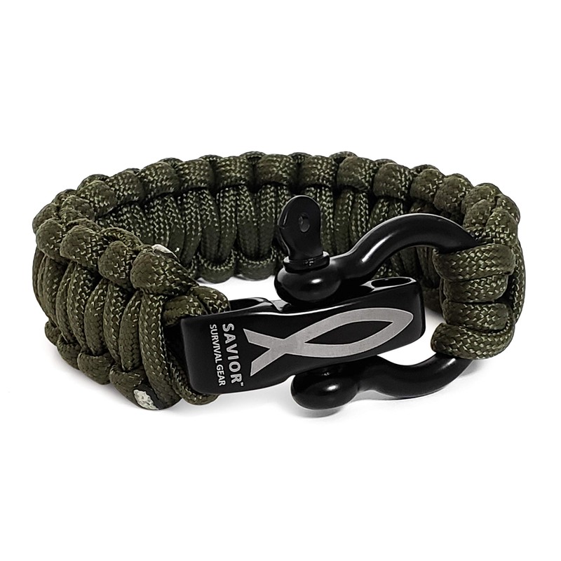 Savior Survival Gear Paracord Bracelet with Stainless Steel Adjustable Shackle