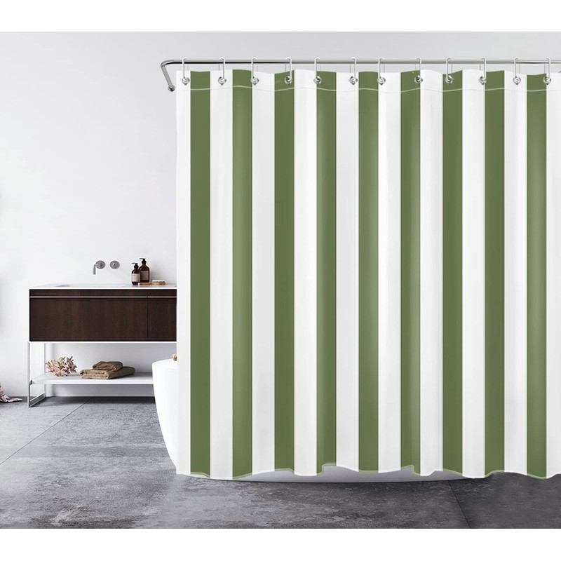LB Sage Green and White Striped Fabric Shower Curtain for