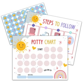 Sun Rainbow Potty Training Sticker Chart, 20 Potty Charts with 432 Round Stickers & 1 Instruction Sheet, Potty Reward Sticker Chart for Toddlers Girls - B05