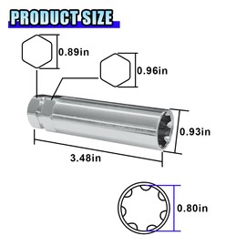 7 Point Spline Drive Tuner Socket Key Tool, Lug Nuts Socket Wrench Replacement Tool with 13/16" (21mm) and 7/8" (22mm) Hex, Compatible with 14x1.5, 14x2.0, 9/16 Lug Nut (Silver)