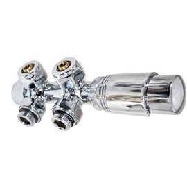 Multiblock Set for Radiators - Tap Block Valve Connection Fitting Including Thermostat - Chrome