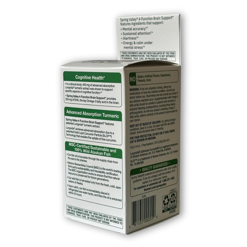 Brain Support 4 Function- Supplement with Omega 3 Turmeric, 60