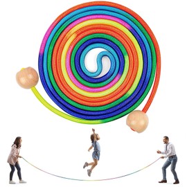 Flintronic 16 FT Long Jump Rope for Kids, Adjustable Double Dutch Jump Rope with Wooden Handle, Multiplayer Rainbow Skipping Rope for Family, School, Sports & Outdoor Activities