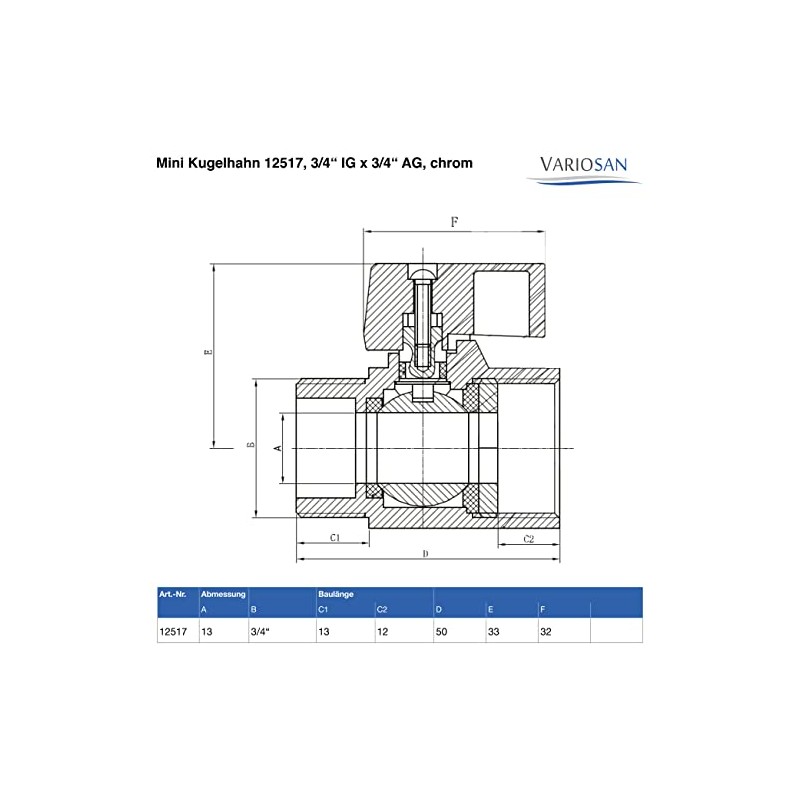 VARIOSAN Mini Ball Valve 12517 3/4 Inch Internal Thread x
