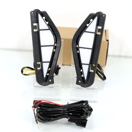 ECAHAYAKU Car LED DRL With Dynamic Turn Signal Yellow For Hyundai Santa Fe 2021 2022 Swithback White/Amber LED Daytime Running Light Fog Lamp Headlights