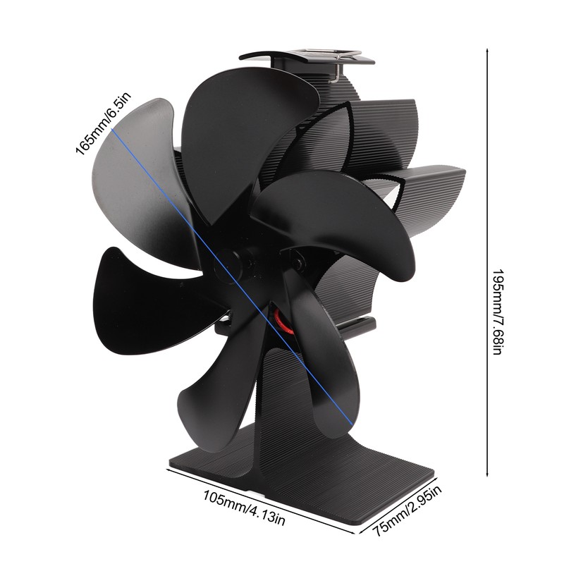 6 Blade Stove Eco Fan Black High Temperature Resistant Self