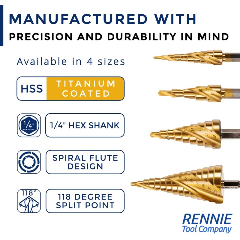 3 Pack - 3mm to 12mm Spiral Flute Step Drill