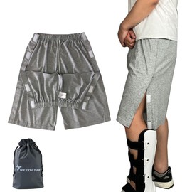 WEEOATAR Tear Away Pants,Bedridden Patient Clothing with 2 Sides Magic Stickers for Post-Surgery,Incontinence Dialysis,Full Open Down Cotton Rip Off Pants for Hip Replacement(Man Grey,Short,XXL)