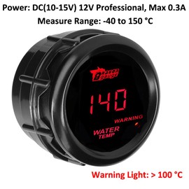 ETOPARS Universal Car Water Temperature Display 2 Inch 52 mm Car Water Temperature Meter Digital Celsius Water Temperature Display Red Light Indicator Instrument Smoke Tint Len