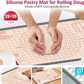 Pastry Baking Mat, Larger Silicone Baking Pastry Mat with Measurement for Rolling Dough,Non Silp Silicon Dough Sheet Mat,Perfect for Making Pie,Pizza