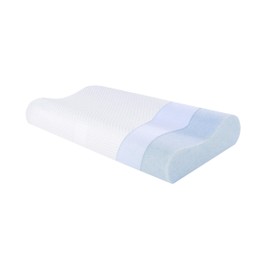 SUQ I OME Slim Sleeper-Gel Thin Memory Foam Neck Pillow for Sleeping,3.1/3.9‘’ Height, Ultra Thin & Low Cervical Profile,for Stomacher Sleeper, Soft (19.6x11.8x3.1/2.3 inch, White+Blue)