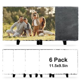6 Pcs Sublimation Slate Blanks 11.5"x9.5", Sublimation Plaque Photo Slate Rock Stone Picture Frame Blanks Bulk with Display Stand for Gifts Memorials Desktop, Individually Packaged, Rectangular